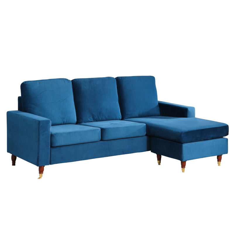 Velvet Reversible Corner Sofa Blue