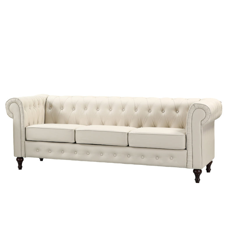 Leather 3 Seat Chesterfield Sofa Cream