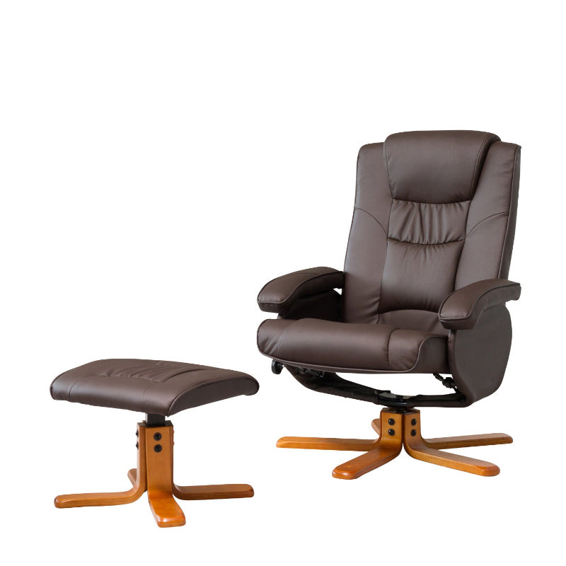 Leather Massage & Heat Swivel Recliner Brown
