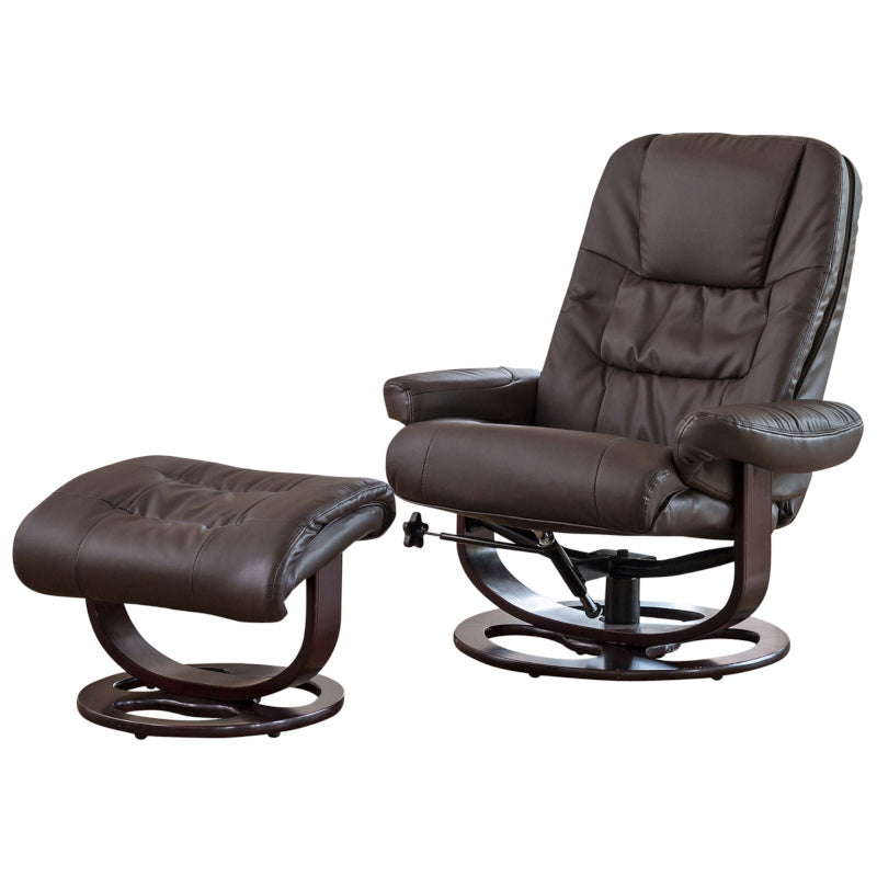 Leather Massage & Heat Swivel Recliner Brown