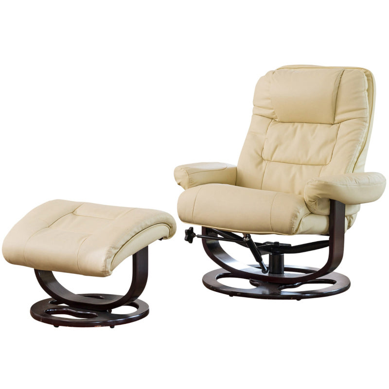 Leather Massage & Heat Swivel Recliner Cream